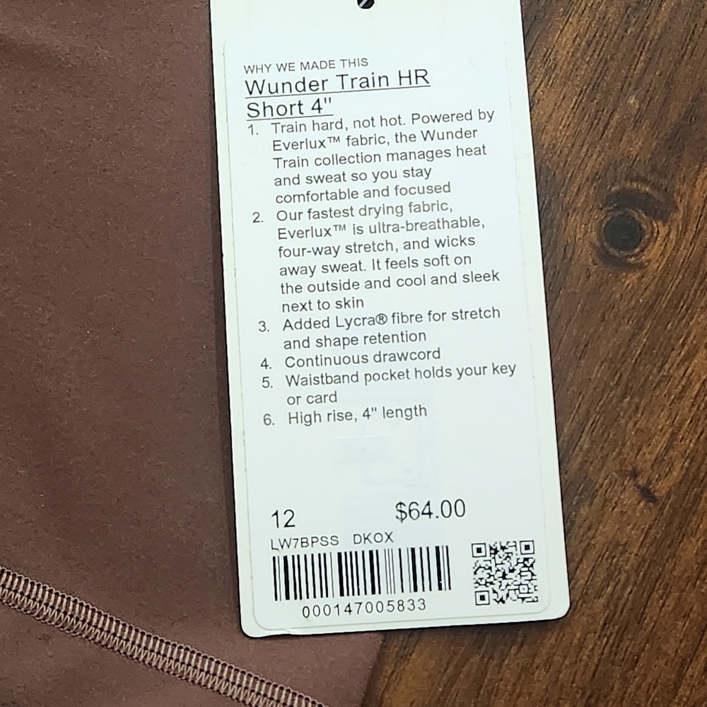 Lululemon Size 12 Wunder Train High Rise Short 4” Mocha Yoga Training NWT - Picture 6 of 6